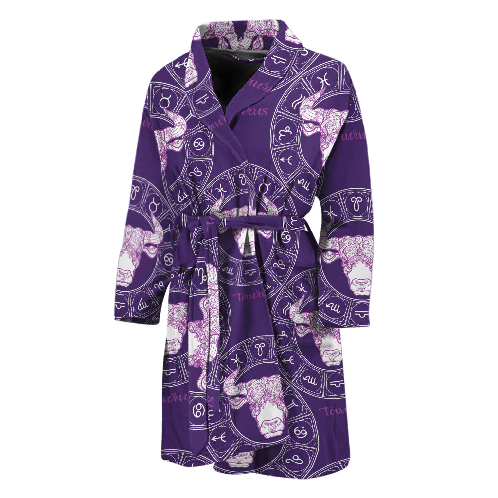 Purple Taurus Zodiac Pattern Print Men's Bathrobe