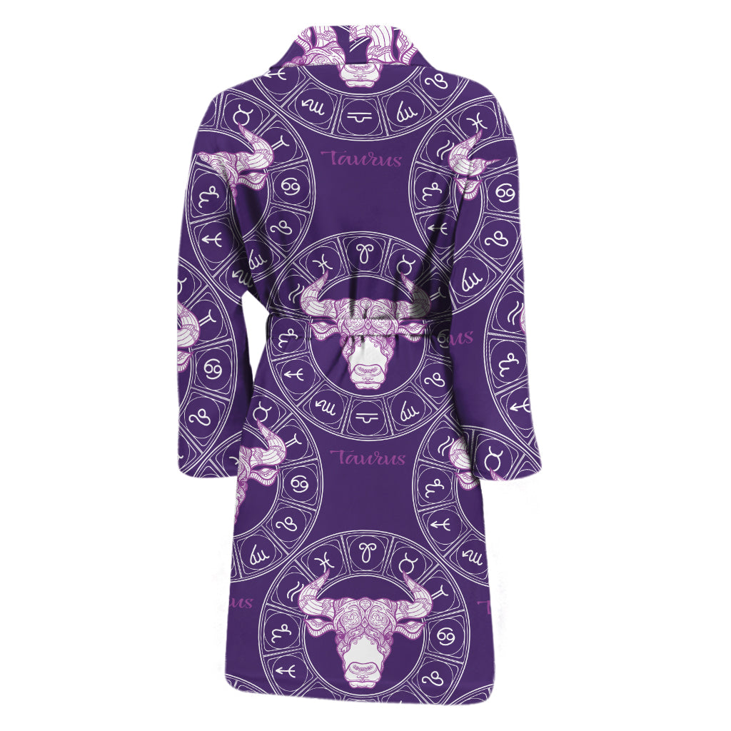 Purple Taurus Zodiac Pattern Print Men's Bathrobe