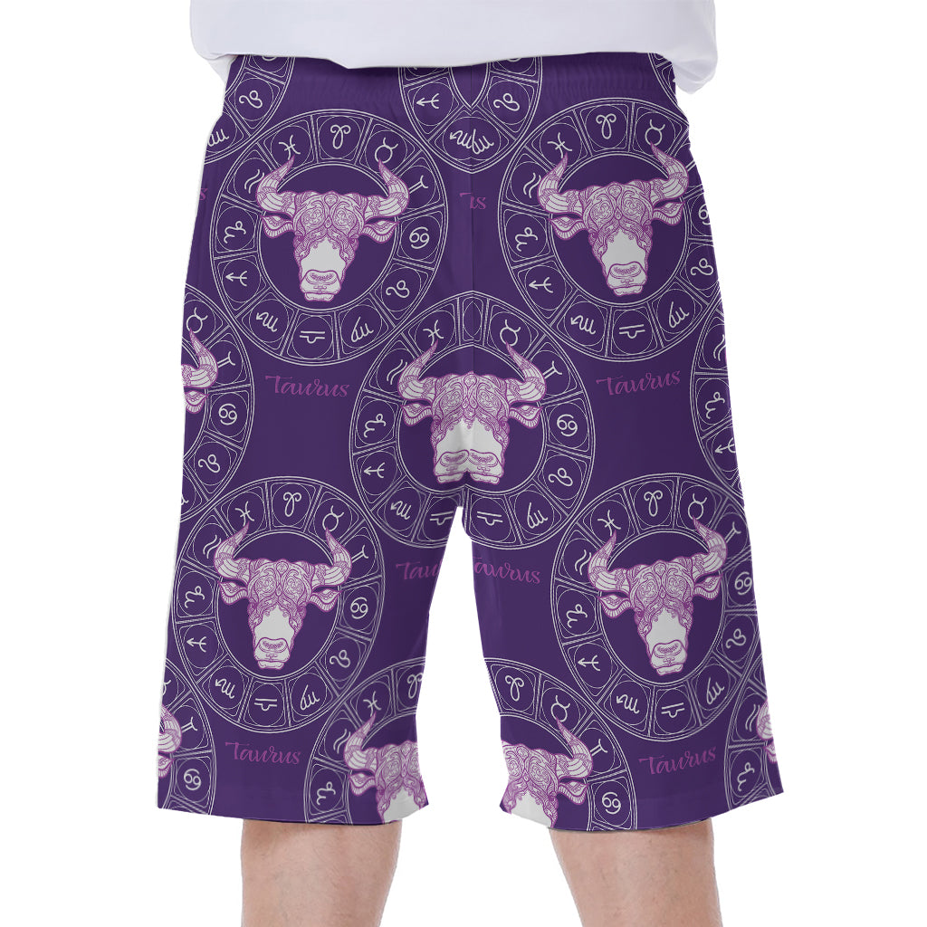 Purple Taurus Zodiac Pattern Print Men's Beach Shorts