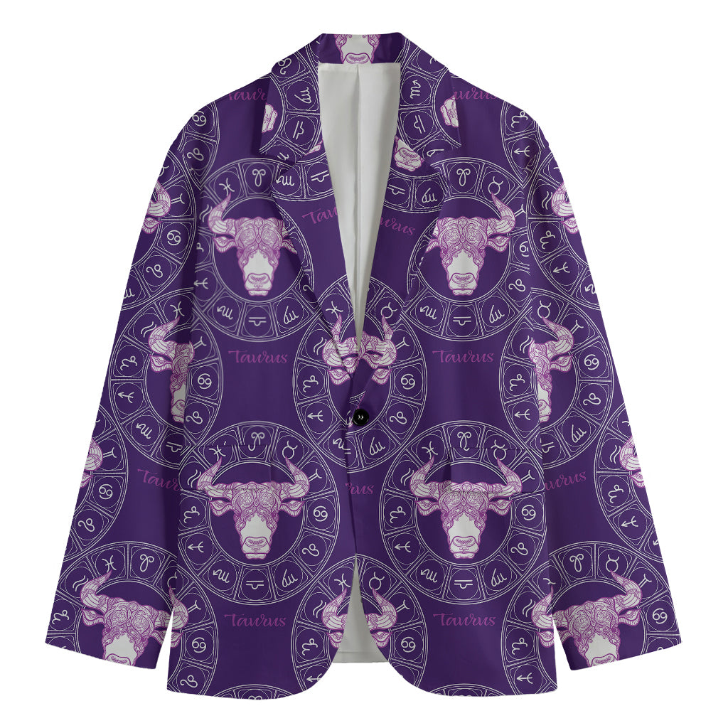 Purple Taurus Zodiac Pattern Print Men's Blazer