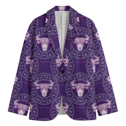 Purple Taurus Zodiac Pattern Print Men's Blazer