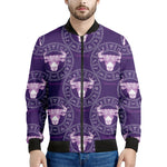 Purple Taurus Zodiac Pattern Print Men's Bomber Jacket