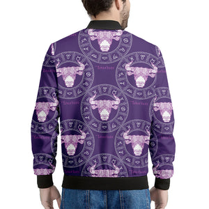 Purple Taurus Zodiac Pattern Print Men's Bomber Jacket