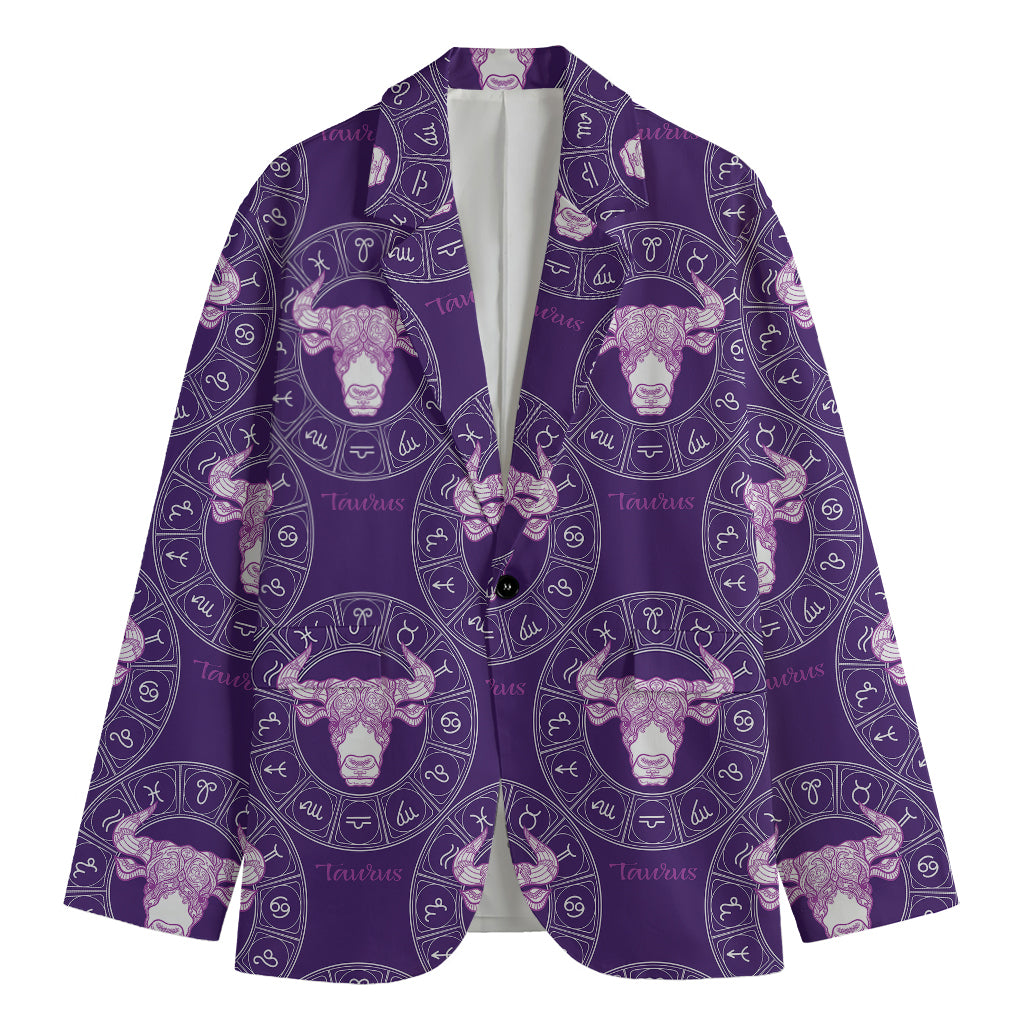 Purple Taurus Zodiac Pattern Print Men's Cotton Blazer