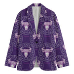 Purple Taurus Zodiac Pattern Print Men's Cotton Blazer