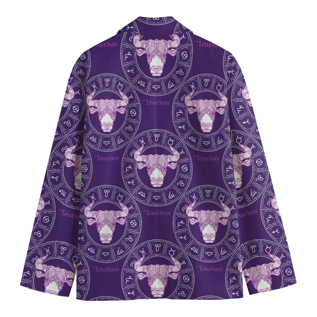 Purple Taurus Zodiac Pattern Print Men's Cotton Blazer