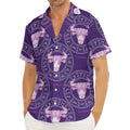 Purple Taurus Zodiac Pattern Print Men's Deep V-Neck Shirt