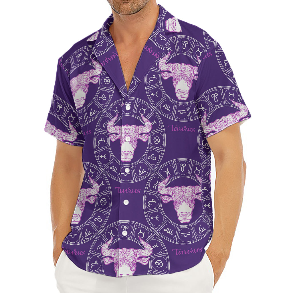 Purple Taurus Zodiac Pattern Print Men's Deep V-Neck Shirt