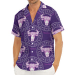 Purple Taurus Zodiac Pattern Print Men's Deep V-Neck Shirt