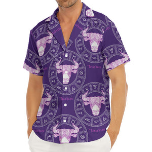 Purple Taurus Zodiac Pattern Print Men's Deep V-Neck Shirt