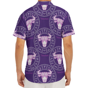 Purple Taurus Zodiac Pattern Print Men's Deep V-Neck Shirt