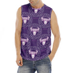 Purple Taurus Zodiac Pattern Print Men's Fitness Tank Top