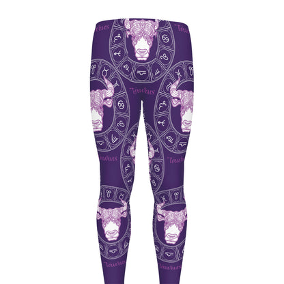 Purple Taurus Zodiac Pattern Print Men's leggings