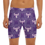Purple Taurus Zodiac Pattern Print Men's Long Boxer Briefs