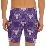 Purple Taurus Zodiac Pattern Print Men's Long Boxer Briefs