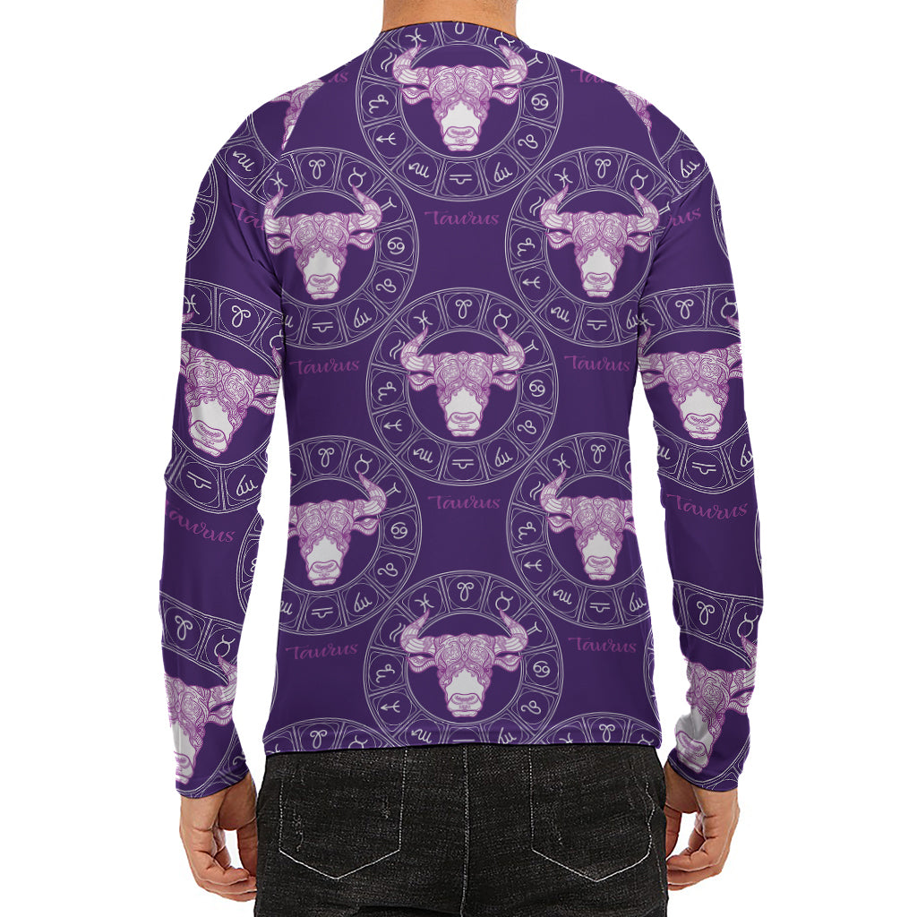 Purple Taurus Zodiac Pattern Print Men's Long Sleeve Rash Guard