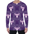 Purple Taurus Zodiac Pattern Print Men's Long Sleeve T-Shirt
