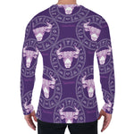 Purple Taurus Zodiac Pattern Print Men's Long Sleeve T-Shirt