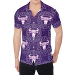Purple Taurus Zodiac Pattern Print Men's Shirt