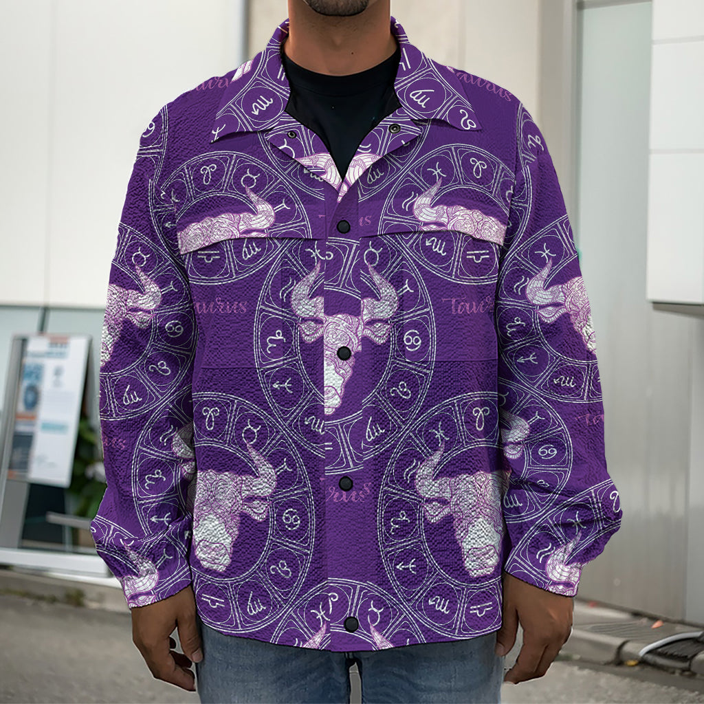 Purple Taurus Zodiac Pattern Print Men's Shirt Jacket