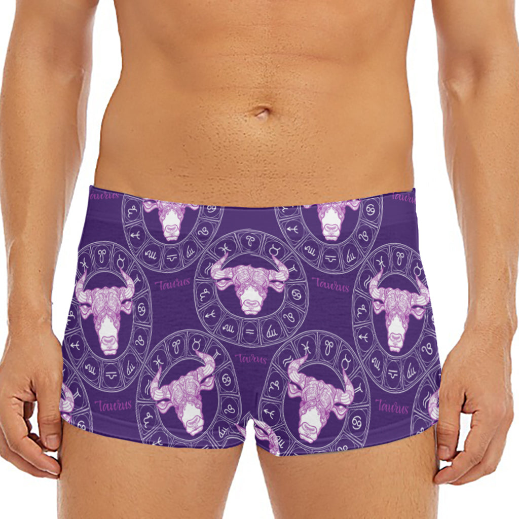 Purple Taurus Zodiac Pattern Print Men's Short Boxer Briefs