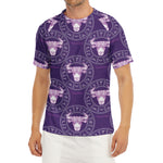 Purple Taurus Zodiac Pattern Print Men's Short Sleeve Rash Guard