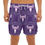 Purple Taurus Zodiac Pattern Print Men's Split Running Shorts