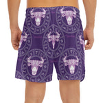 Purple Taurus Zodiac Pattern Print Men's Split Running Shorts