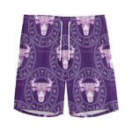 Purple Taurus Zodiac Pattern Print Men's Sports Shorts