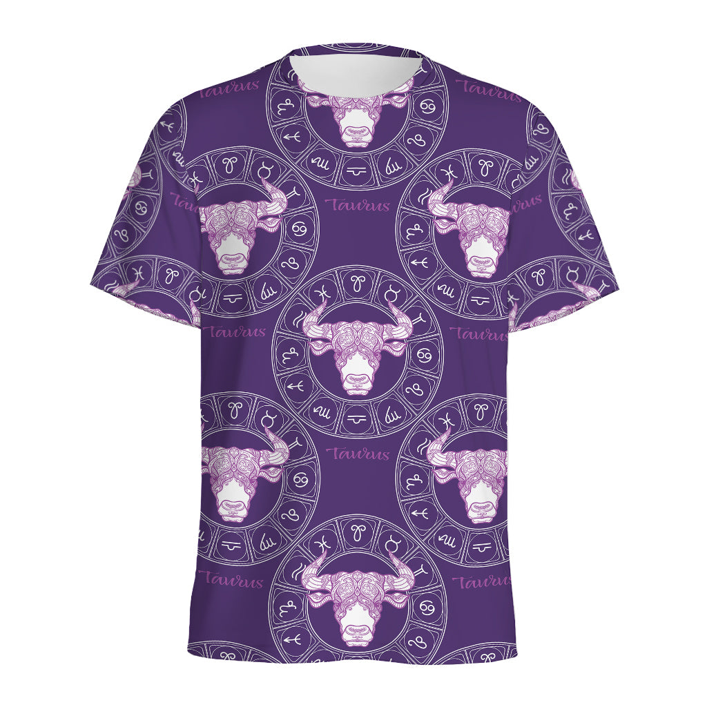 Purple Taurus Zodiac Pattern Print Men's Sports T-Shirt