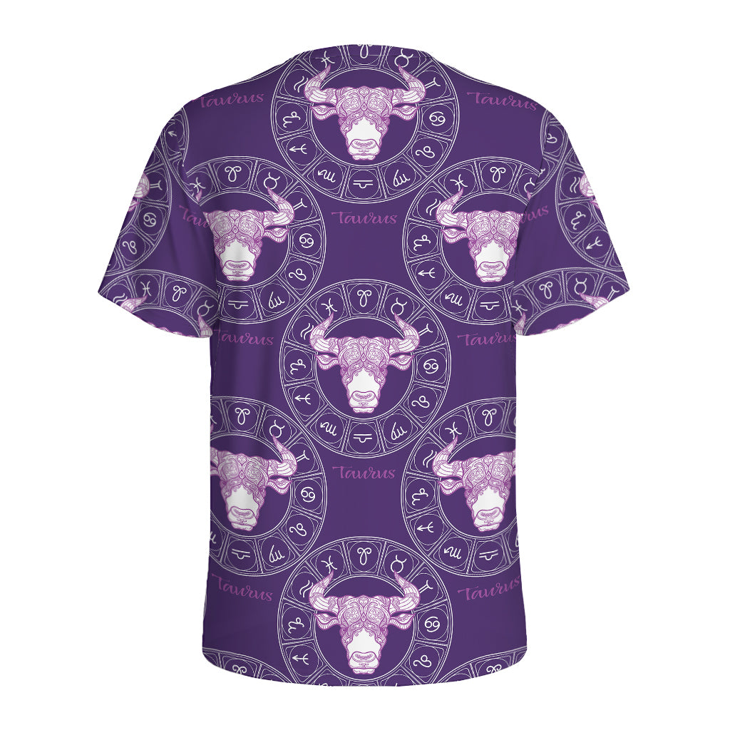 Purple Taurus Zodiac Pattern Print Men's Sports T-Shirt