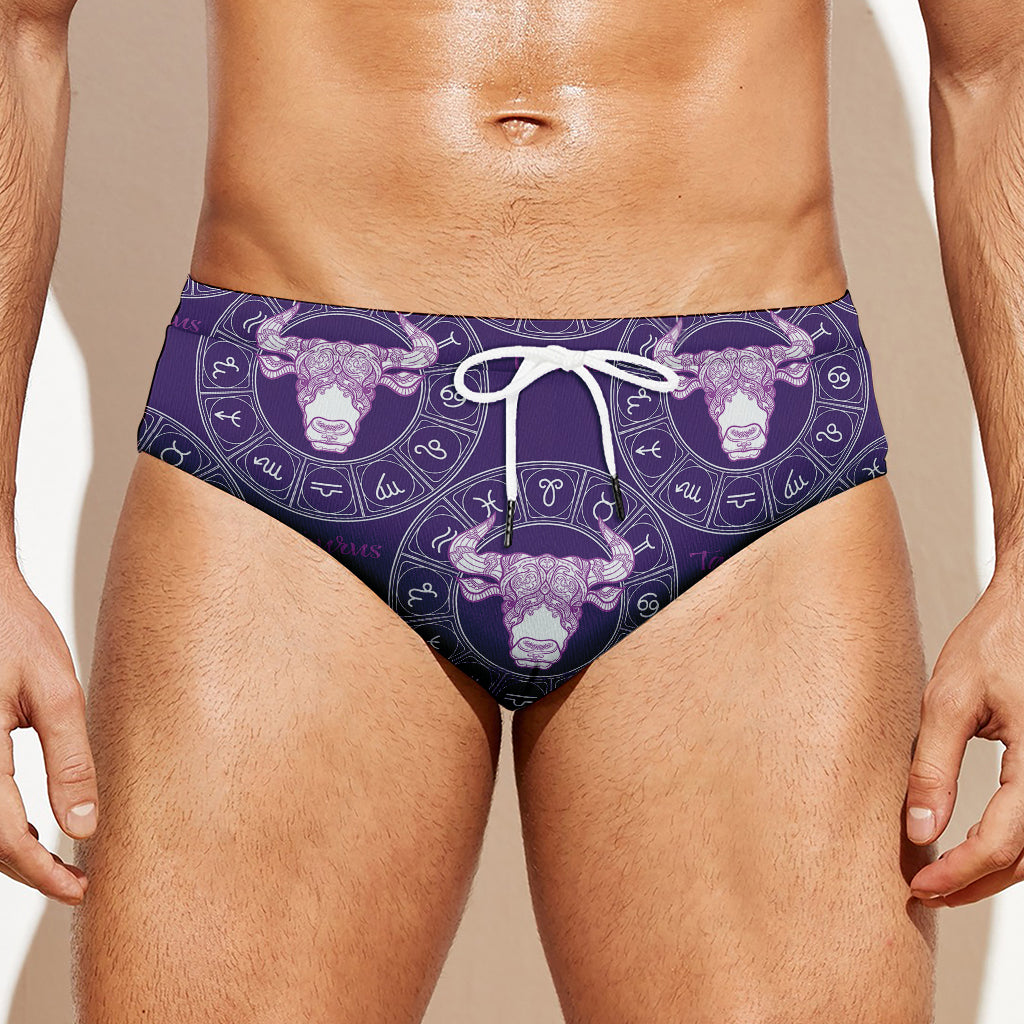 Purple Taurus Zodiac Pattern Print Men's Swim Briefs