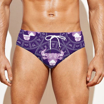 Purple Taurus Zodiac Pattern Print Men's Swim Briefs
