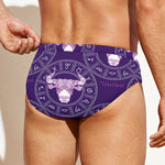 Purple Taurus Zodiac Pattern Print Men's Swim Briefs