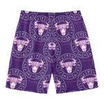 Purple Taurus Zodiac Pattern Print Men's Swim Trunks