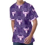 Purple Taurus Zodiac Pattern Print Men's Velvet T-Shirt