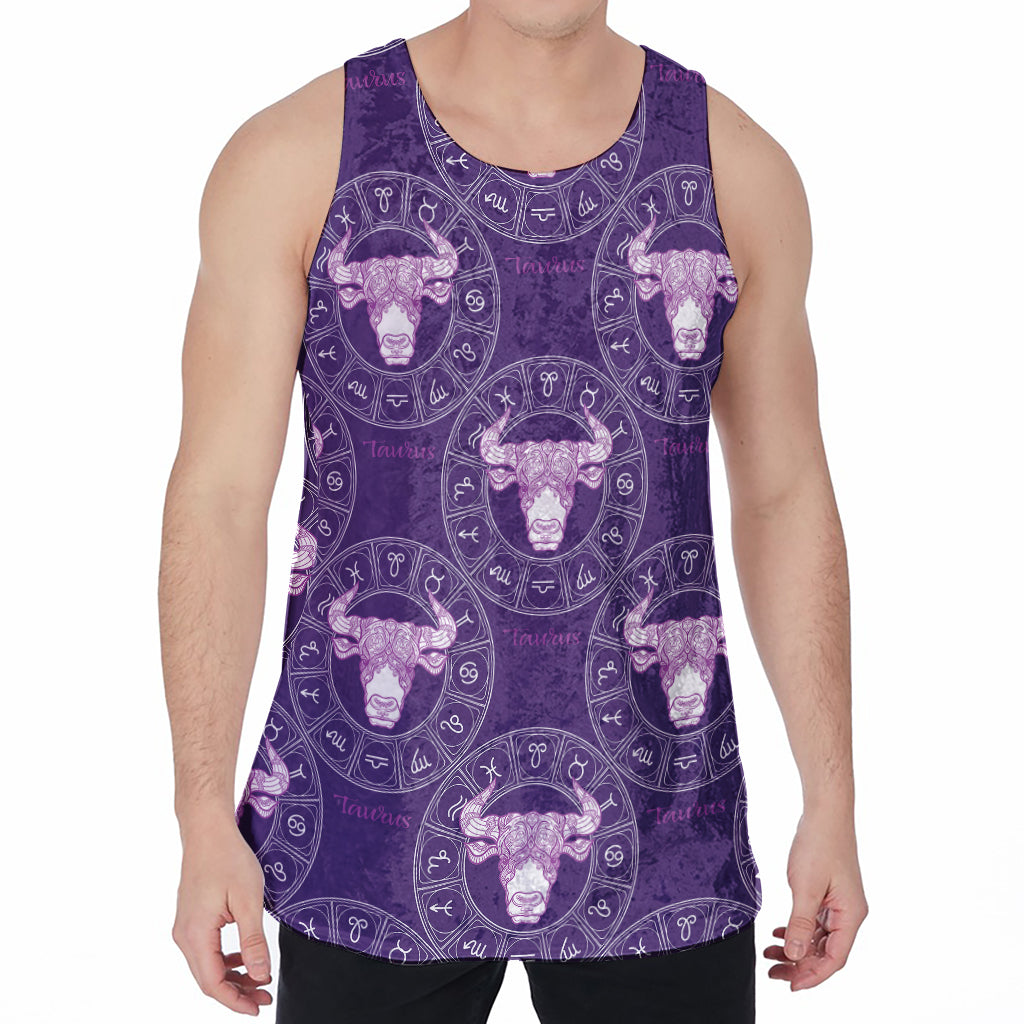 Purple Taurus Zodiac Pattern Print Men's Velvet Tank Top