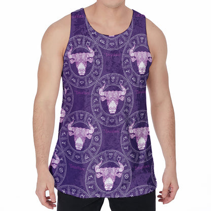 Purple Taurus Zodiac Pattern Print Men's Velvet Tank Top