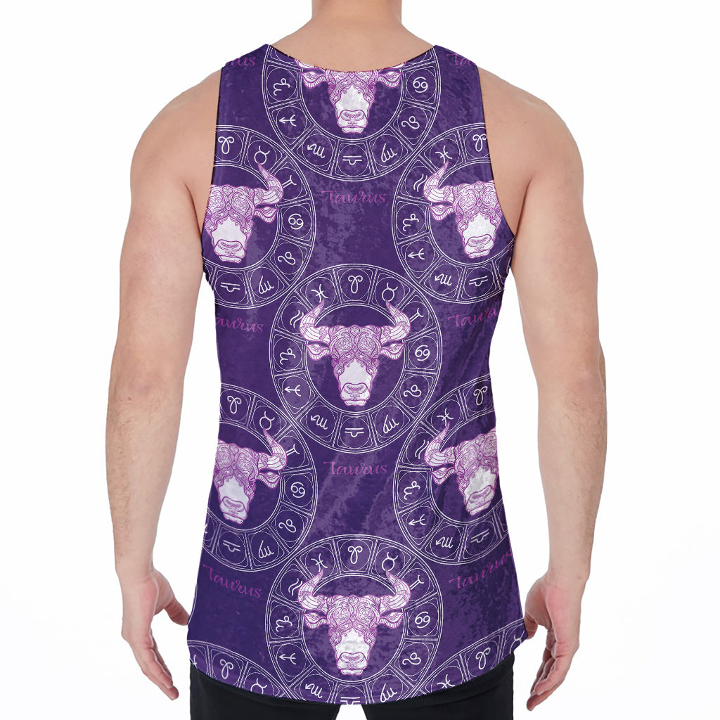 Purple Taurus Zodiac Pattern Print Men's Velvet Tank Top