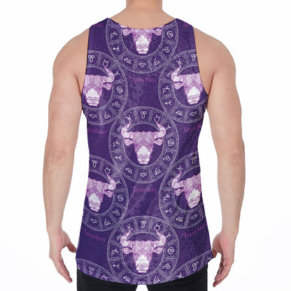 Purple Taurus Zodiac Pattern Print Men's Velvet Tank Top