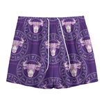 Purple Taurus Zodiac Pattern Print Mesh Shorts
