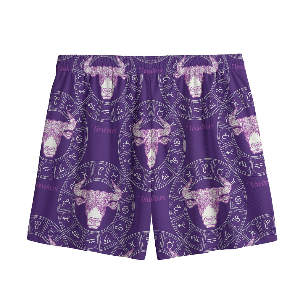 Purple Taurus Zodiac Pattern Print Mesh Shorts