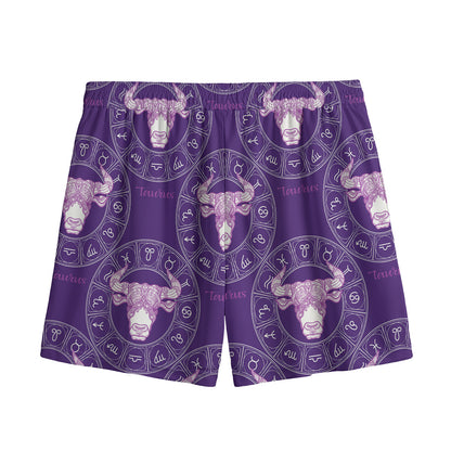 Purple Taurus Zodiac Pattern Print Mesh Shorts