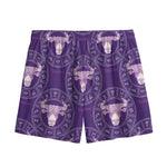 Purple Taurus Zodiac Pattern Print Mesh Shorts