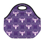 Purple Taurus Zodiac Pattern Print Neoprene Lunch Bag
