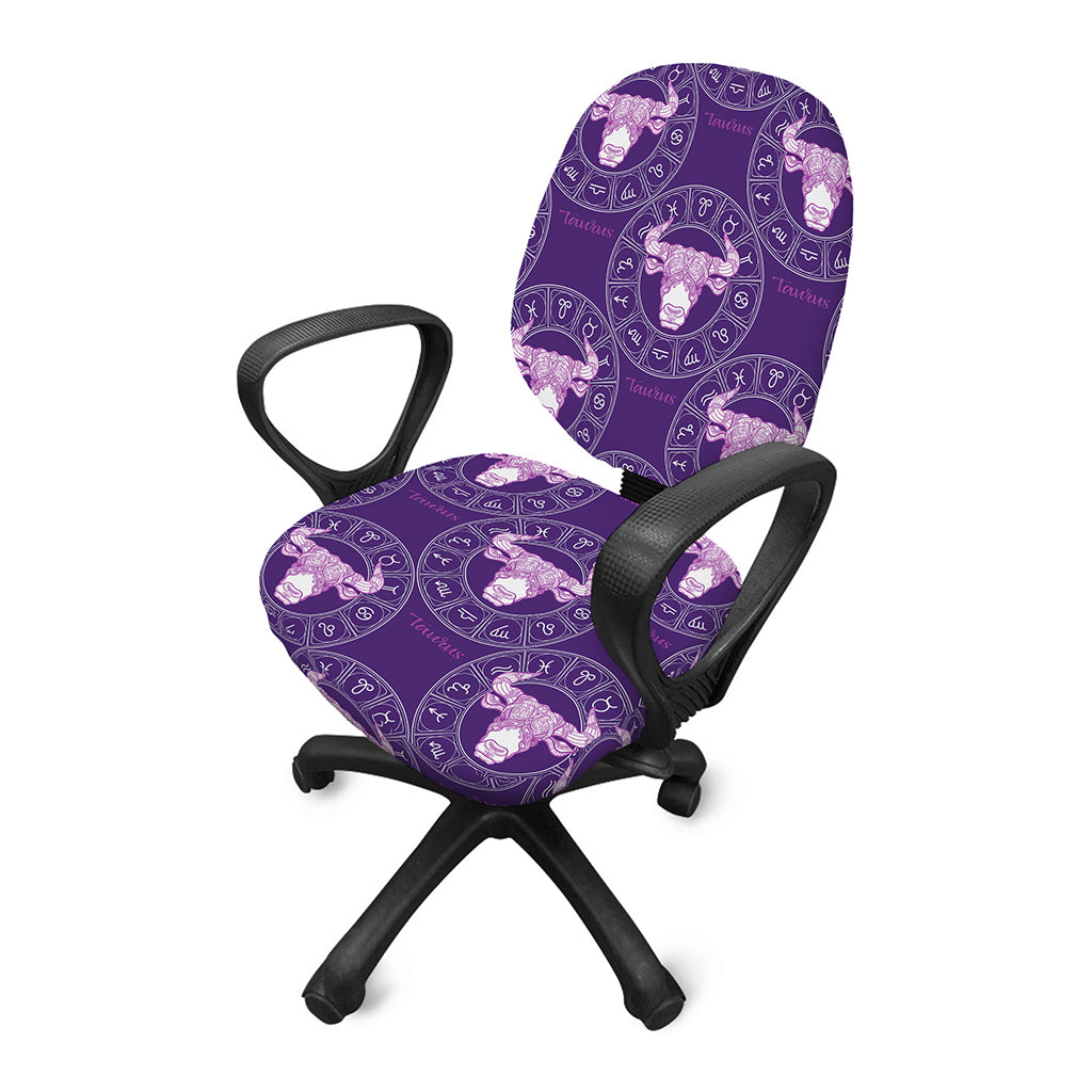 Purple Taurus Zodiac Pattern Print Office Chair Cover