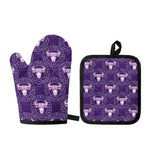 Purple Taurus Zodiac Pattern Print Oven Mitt And Pot Holder Set