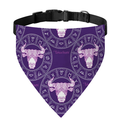 Purple Taurus Zodiac Pattern Print Over The Collar Dog Bandana