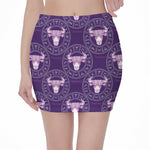 Purple Taurus Zodiac Pattern Print Pencil Mini Skirt