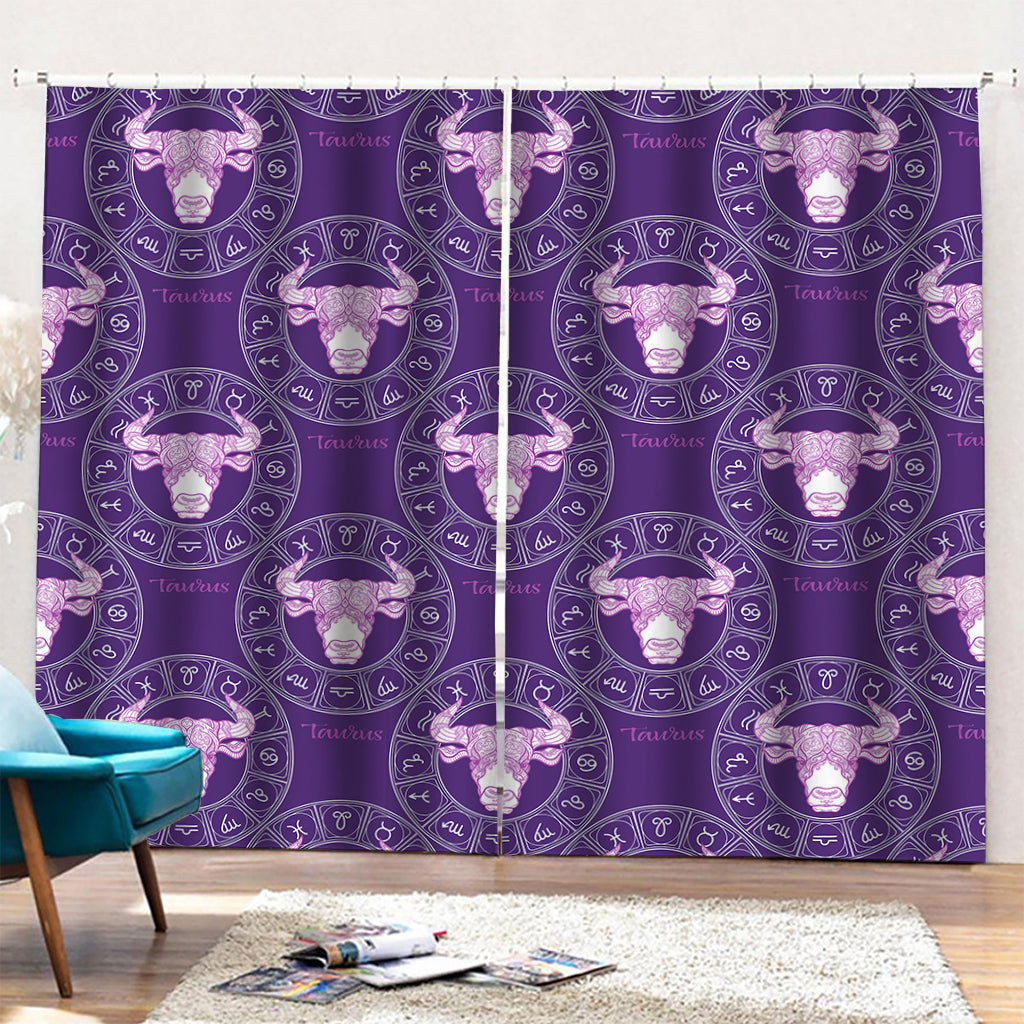 Purple Taurus Zodiac Pattern Print Pencil Pleat Curtains